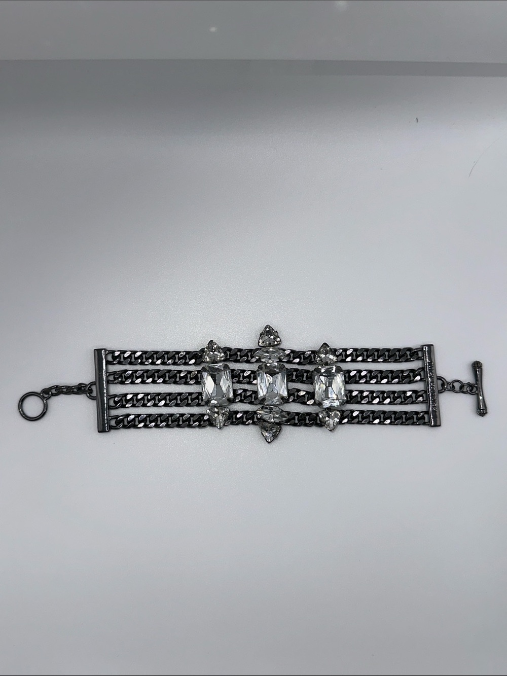 Juicy Couture Black Multi-Row Chain Bracelet with Clear Crystal Centers